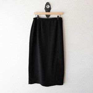 Dressbarn Black Midi Skirt Size 12 Classic Lined Career Skirt with Back Vent